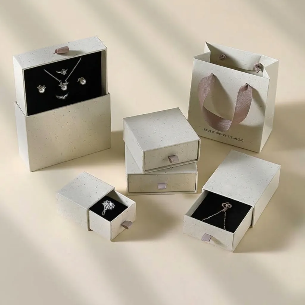 Boîte à Bijoux Tiroir en Papier Recyclé Écologique Boîte d'Emballage de Bijoux Minimaliste pour Bague Boucle d'Oreille Collier Boîte Cadeau en Carton Texturé
