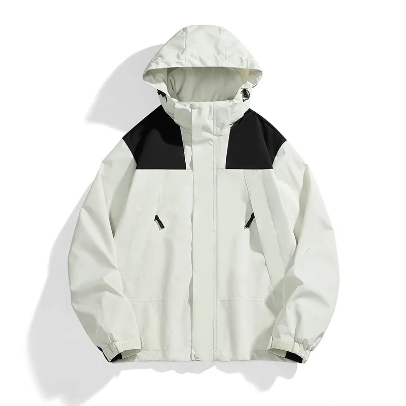 Unisex Outdoor Windjacke Wasserdicht Winddicht Farbblock Abnehmbare Kapuzenjacke Zum Wandern Camping Herren Damen Casual Top