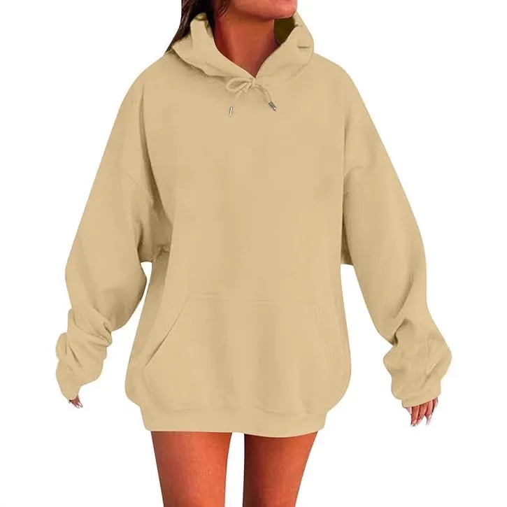 Unisex Oversized Ριχτοί Ώμοι Φούτερ με Κουκούλα Casual Μονόχρωμο Πουλόβερ Τοπ Με Τσέπη Καγκουρό
