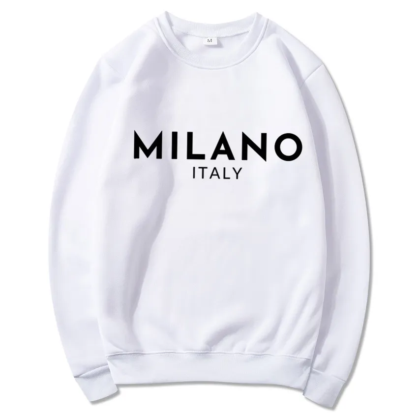 Herren Casual Polyester Fleece Futter Sweatshirt Milano Buchstaben Druck Rundhals Locker Sweatshirt Langarm Top Für Winter