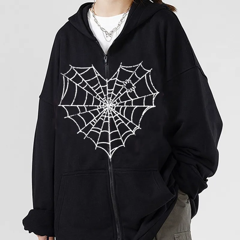 Unisex Streetwear Polyester Fleece Gefüttert Kapuzenjacke Klassisch Grafik Drucken Spinnennetz Herz Oversized Langarm Casual Locker Sweatshirt Top