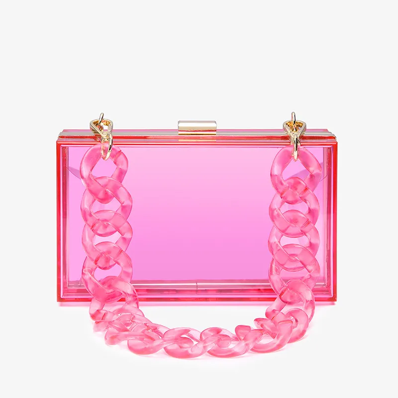 Women Transparent Acrylic Evening Bag Chain Box Clutch Mini Square Handbag Clear Crossbody Bag For Banquet Wedding Party