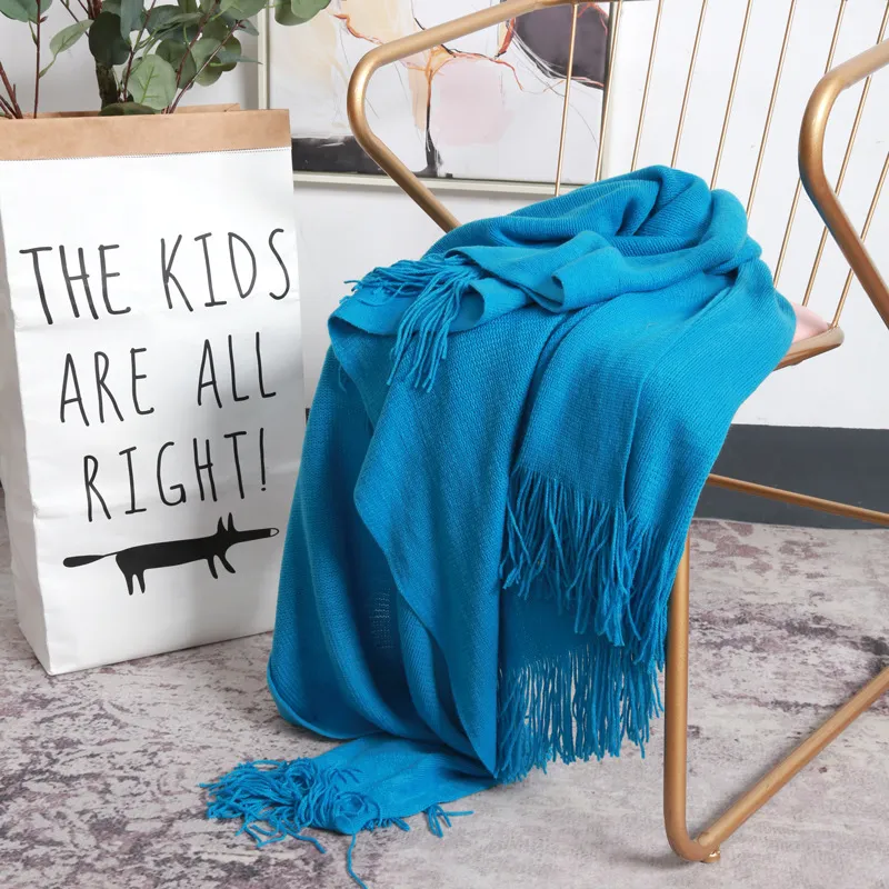 Nordic Solid Color Knitted Blanket With Fringe Tassel Sofa Throw Air Conditioning Blanket Office Car Nap