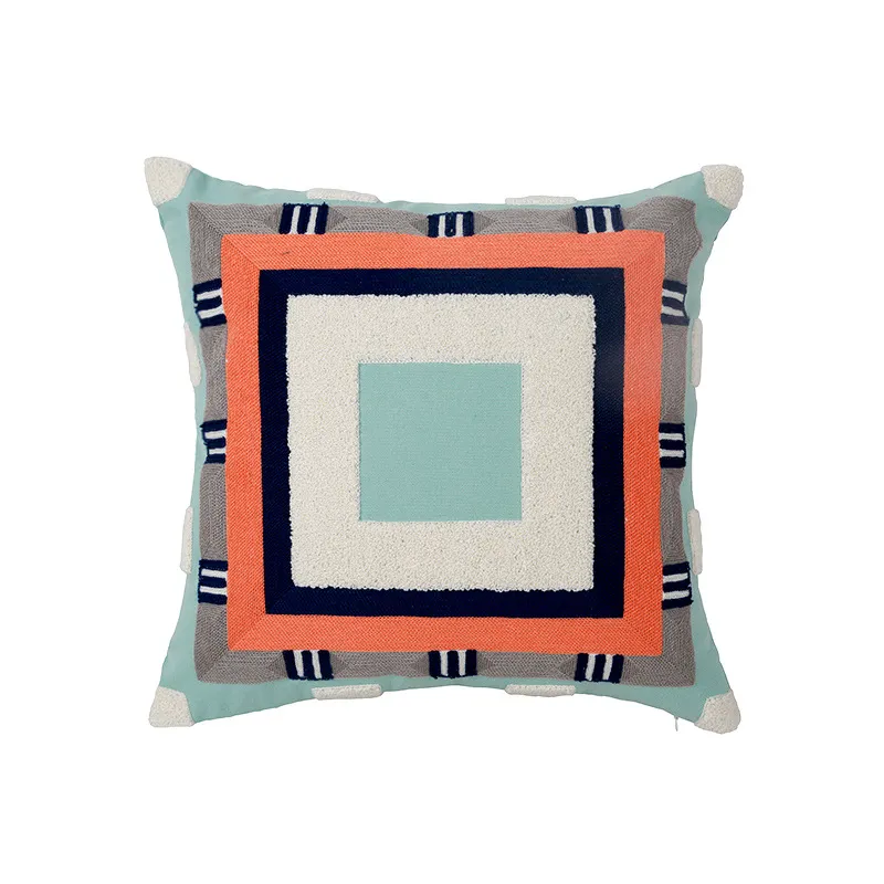 Nordic Style Geometric Pattern Towel Embroidery Throw Pillow Cover Polyester Bedside Sofa Decorative Cushion Cover
