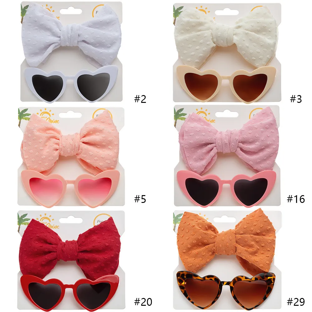 Retro Herz Sonnenbrille Und Gepunktete Schleife Stirnband Set Für Kinder Mode Mädchen Kleinkind Herzform Sonnenbrille Zubehör Geschenk
