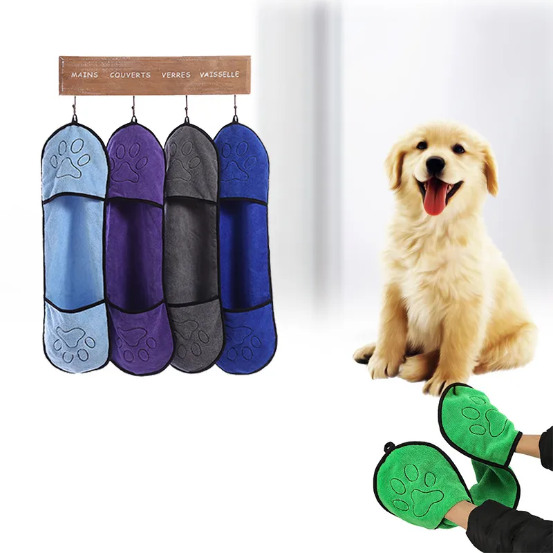 Toalla de Baño para Perros de Microfibra con Bolsillos de Secado Rápido