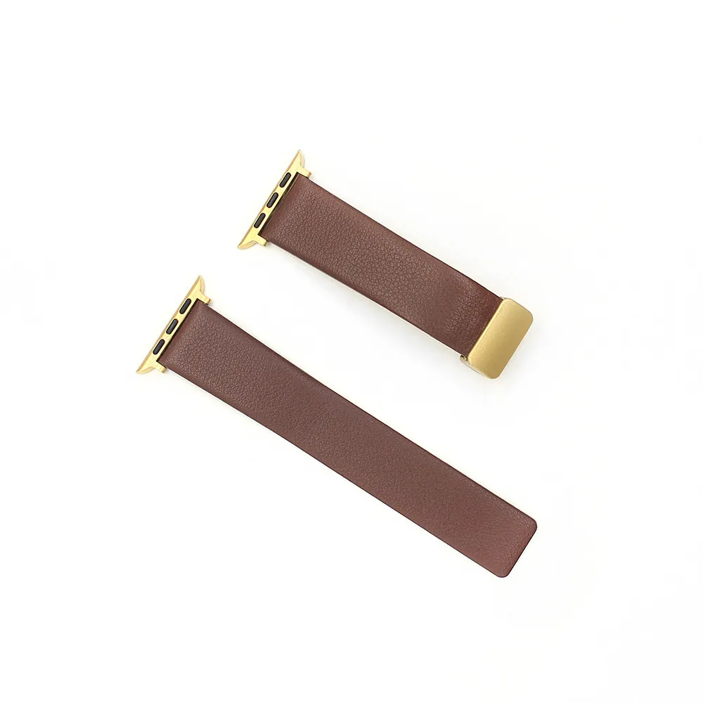 Genuine Leather Smartwatch Strap Magnetic Folding Clasp Replacement Band For Apple Watch Ultra Series Business Style