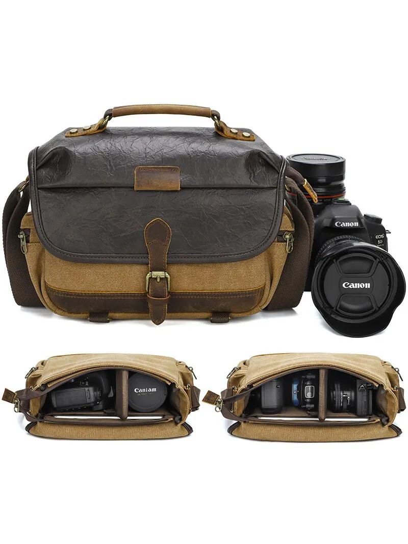 Vintage Segeltuch DSLR Kameratasche Wasserdicht Messenger Fotografie Umhängetasche Für Männer Outdoor Digital Tasche