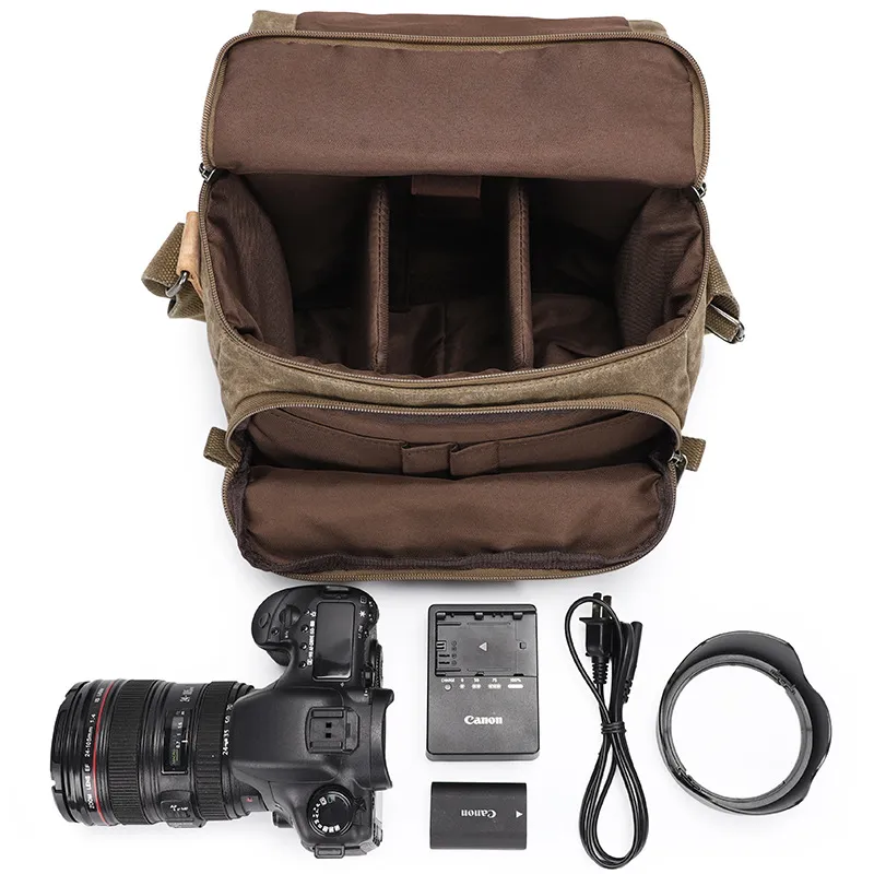 Waterdichte Canvas DSLR Cameratas Vintage Fotografie Schouder Crossbody Tas Voor SLR Camera En Lenzen Apparatuur