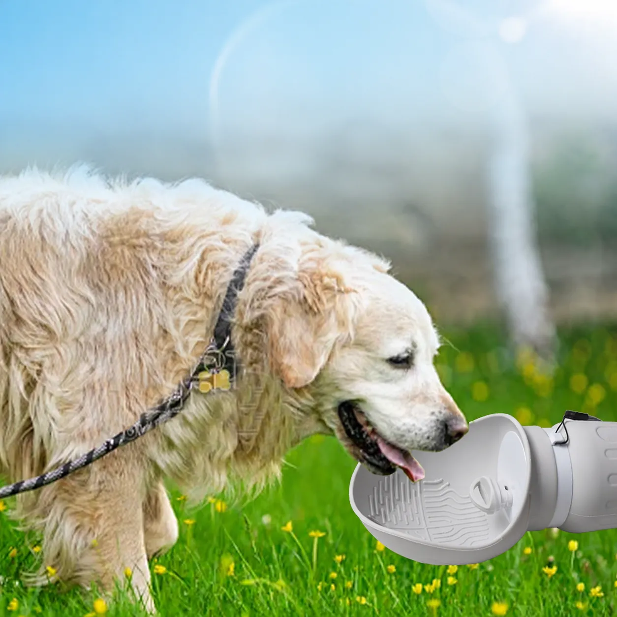 Bouteille d'Eau pour Chien en Silicone Portable Pliable Distributeur d'Eau de Voyage pour Animal de Compagnie Antifuite Promeneur Chiot Extérieur