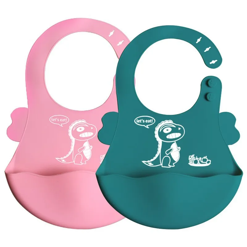 Baby Cartoon Silikon Lätzchen Wasserdicht Kleinkind Fütterung Lätzchen Mit Tasche Dinosaurier Esslätzchen Kinder Mahlzeit Zubehör