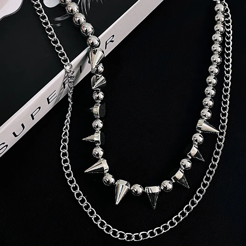 Punk Metal Pants Chain Double Layer Beaded Rivet Hip Hop Streetwear Waist Chain Trouser Chain Wallet Chain For Men Women