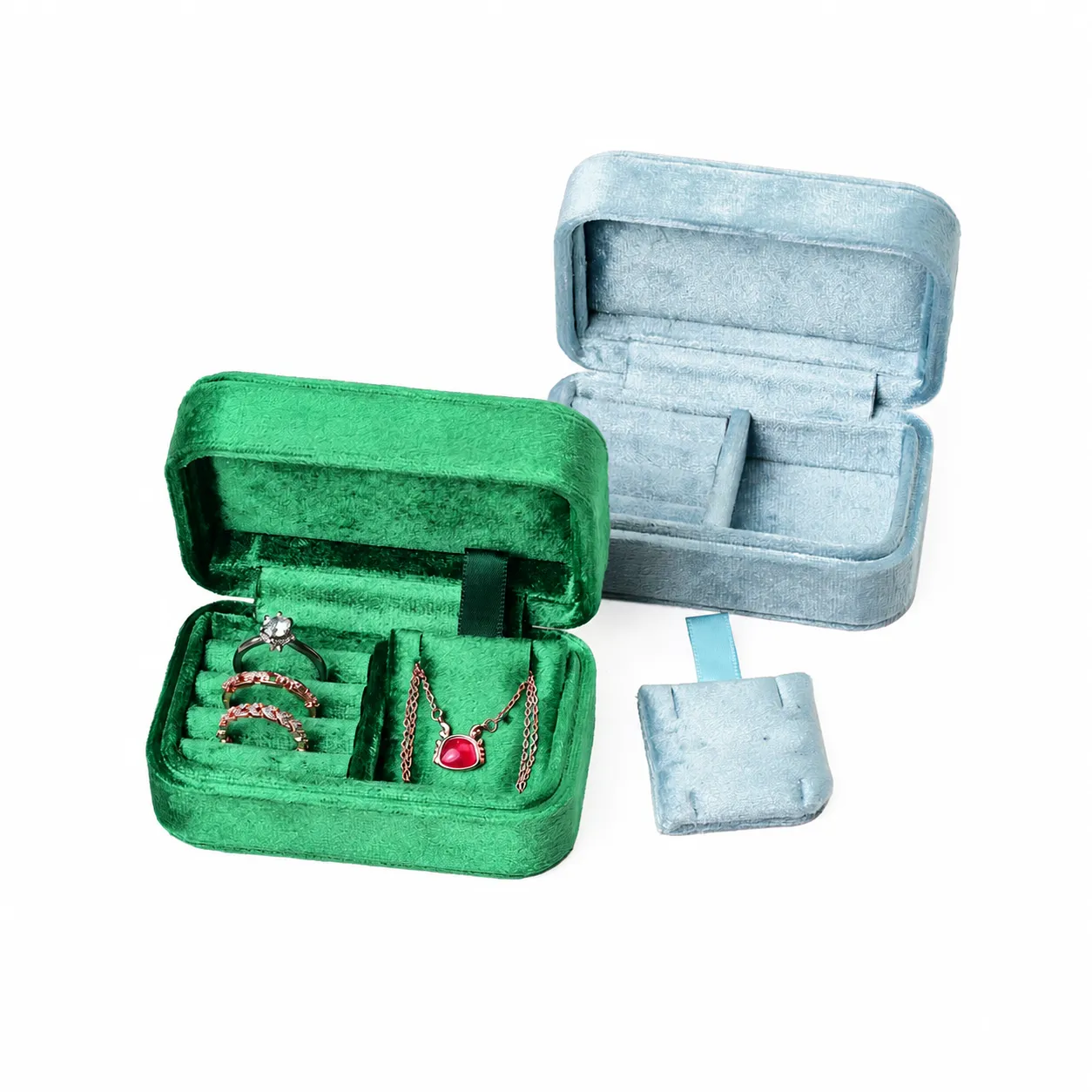 Tragbares Samt Schmuckkästchen Reise Doppellagiges Schmuck Etui Aufbewahrung Box Für Ringe Ohrringe Ketten Geschenk