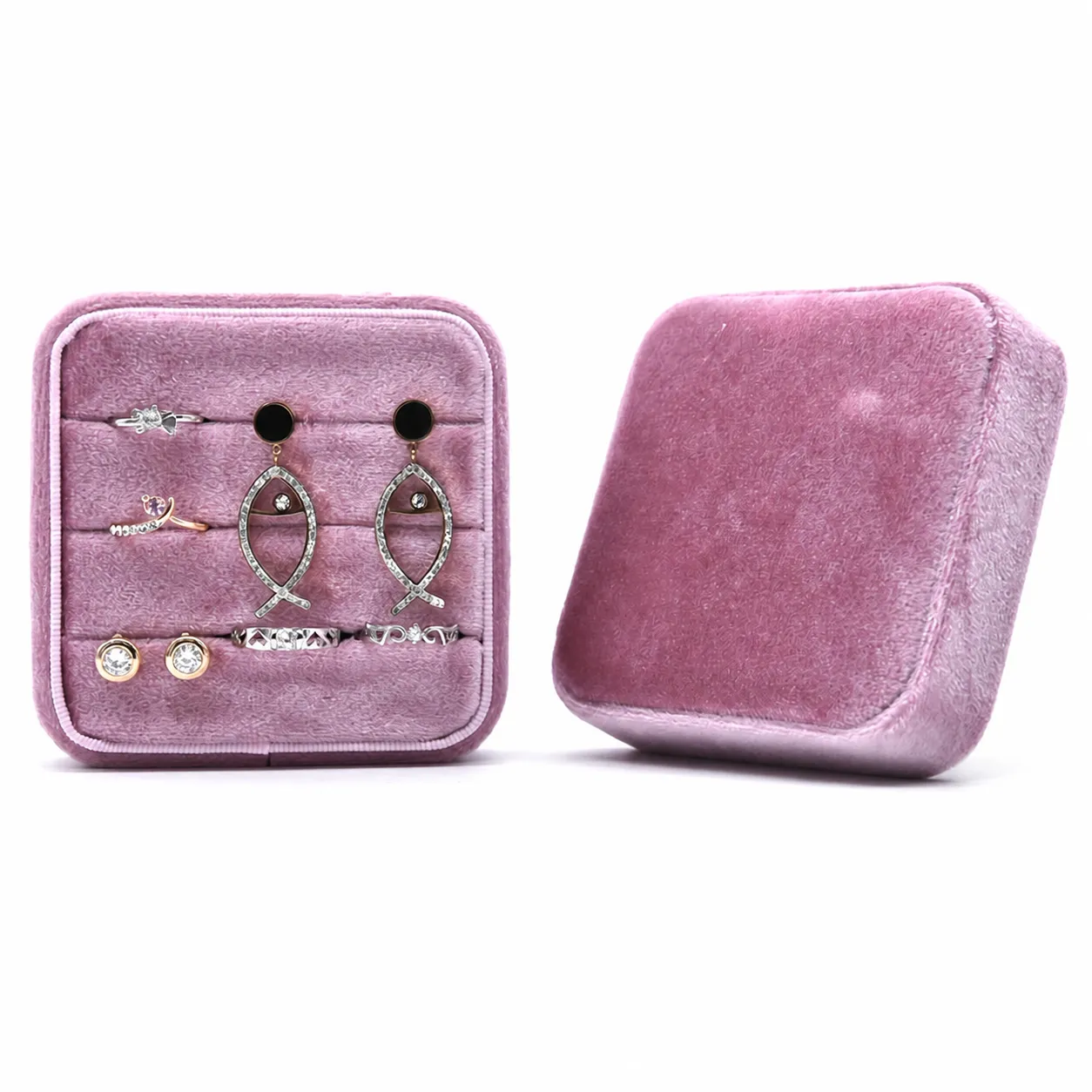 Portable Velvet Ring Box Small Jewelry Display Storage Case Square Travel Ring Holder Organizer For Women