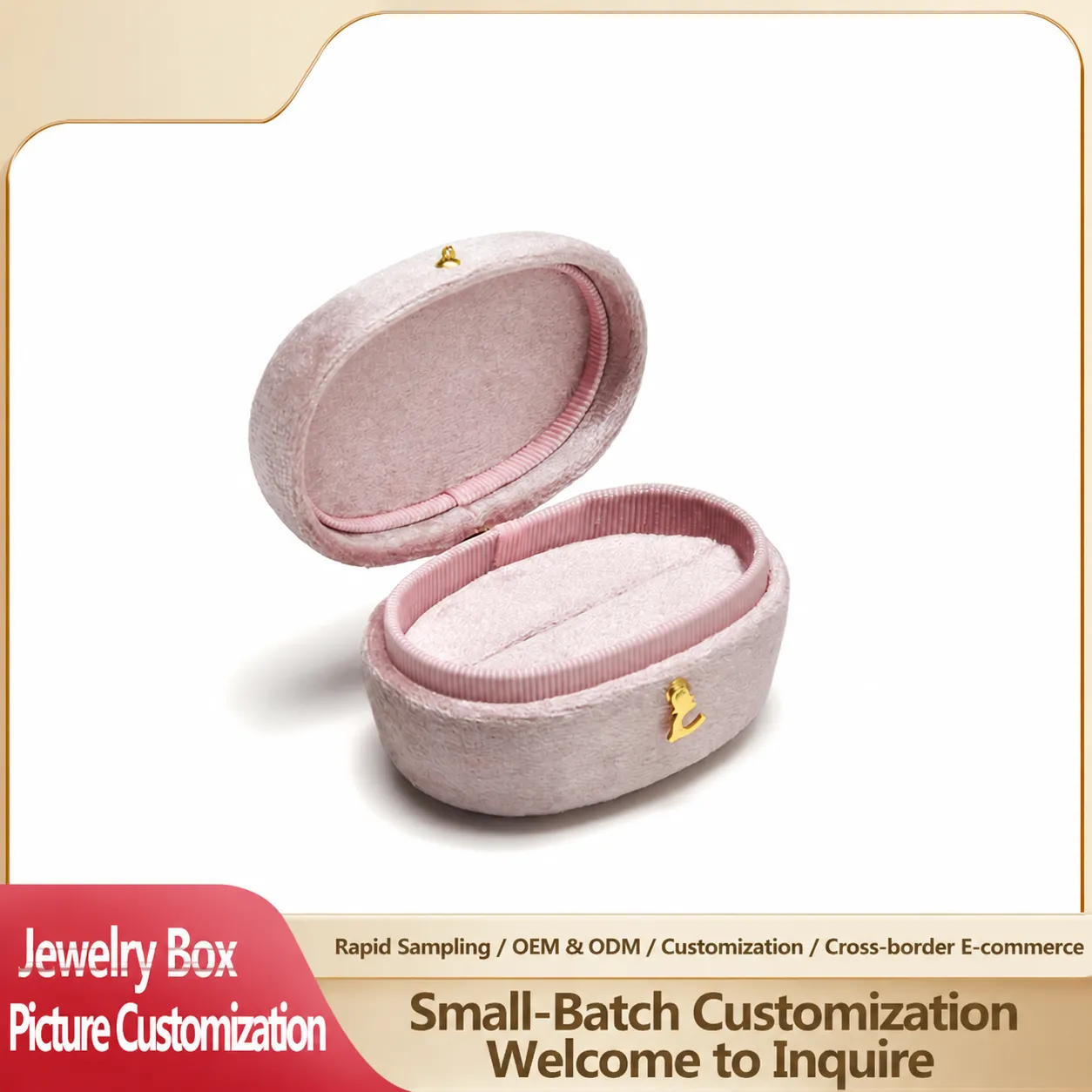 Minimalist Velvet Oval Ring Box Jewelry Storage Organizer Case With Gold Metal Lock Clasp For Wedding Ring Gift