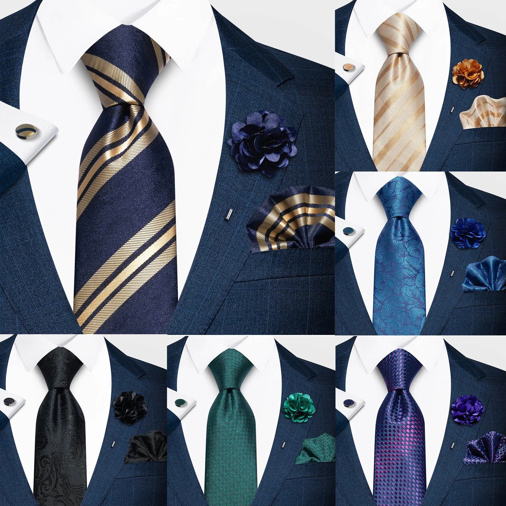 Caja de Regalo de Corbata para Hombre Corbata a Rayas Pañuelo de Bolsillo Broche Gemelos Negocios Boda Fiesta Accesorios para Hombres