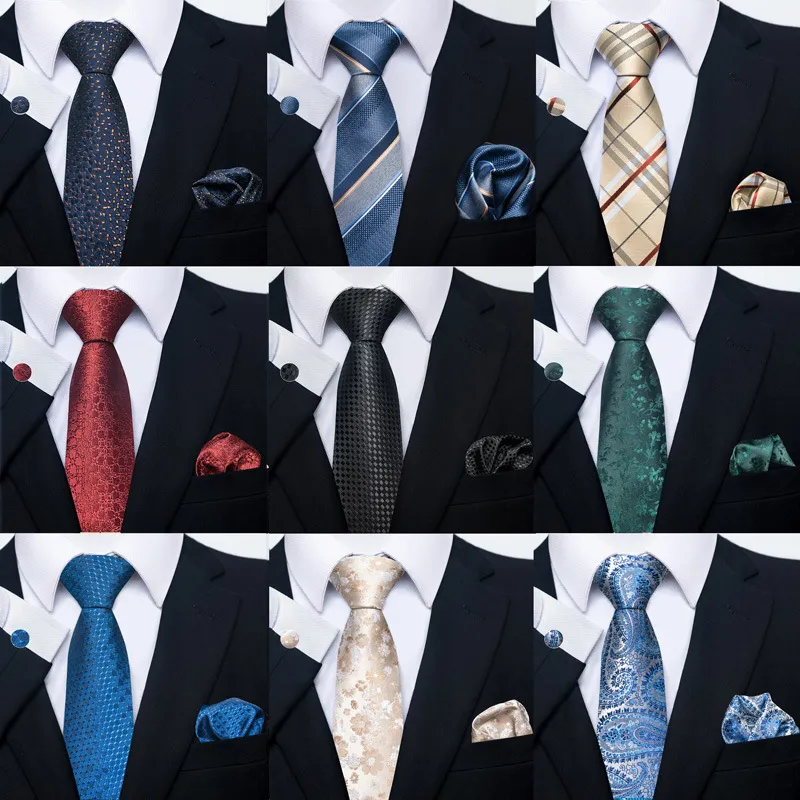 Heren Jacquard Geweven Stropdas Pocket Square Manchetknopen Set Zakelijk Huwelijk Formele Das Kostuum Accessoires