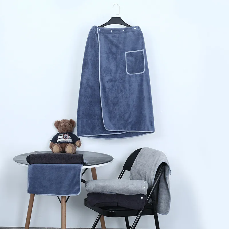 Coral Fleece Wearable Bath Skirt Absorbent Bath Towel Bathrobe For Men And Women Solid Color Soft Spa Beach Towel