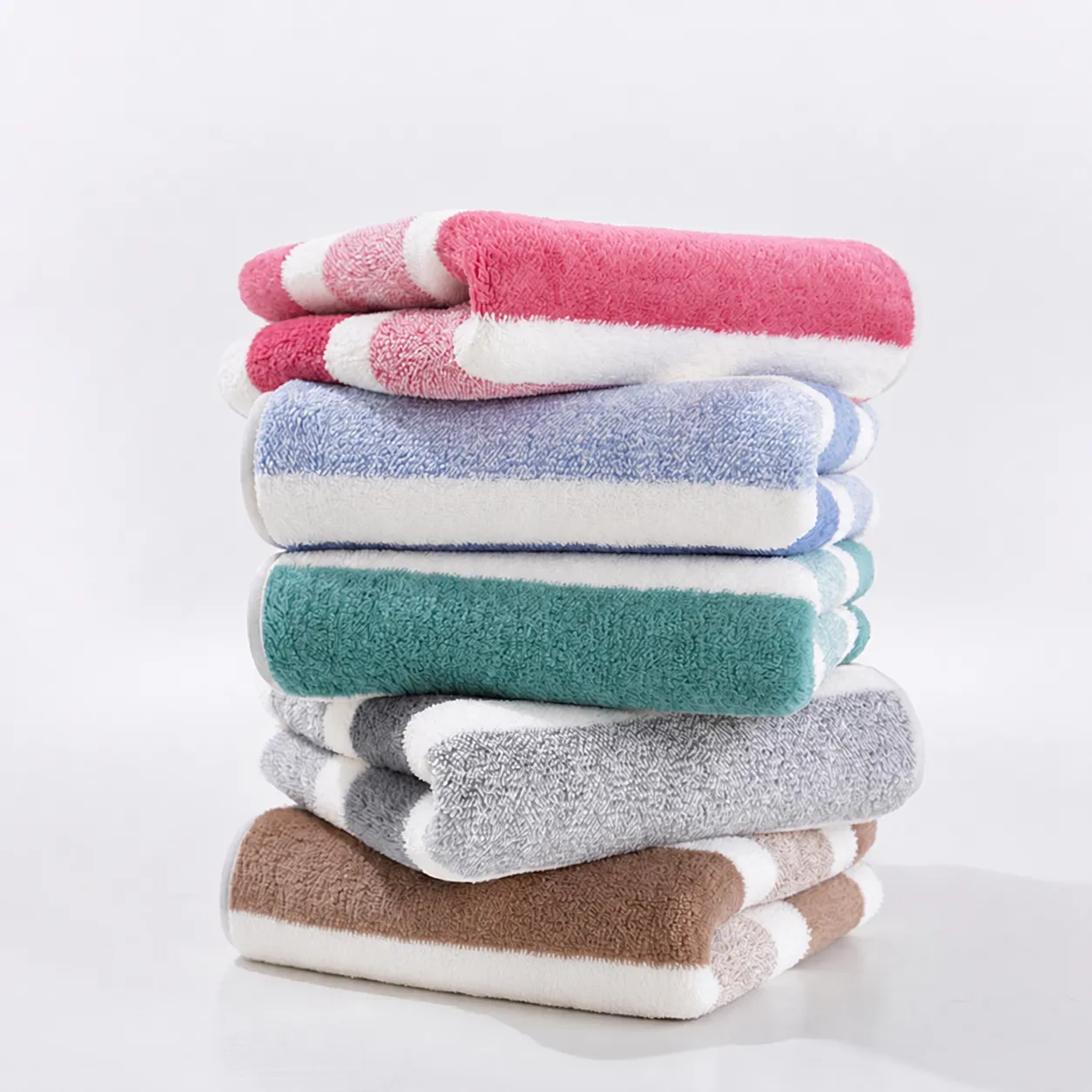 Toalla de Forro Polar de Coral A Rayas Suave y Absorbente Toalla Facial Transpirable Hogar Baño Lavado Adulto Toalla de Baño
