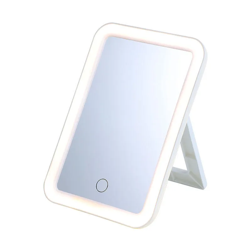 Desktop Makeup Mirror Portable Folding Vanity Mirror with LED Lights Touch Screen for Dormitory Bedroom