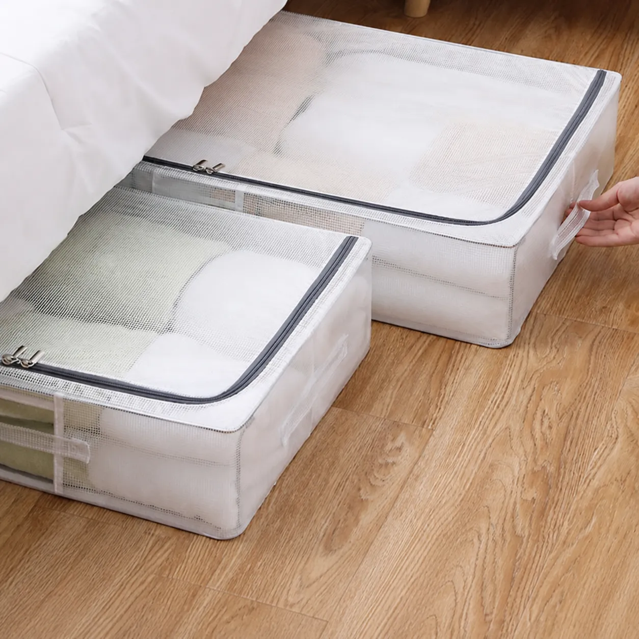 Caja de Almacenamiento Debajo de la Cama de Tela PVC Transparente Plegable A Prueba de Polvo Organizador de Ropa de Edredón Dormitorio