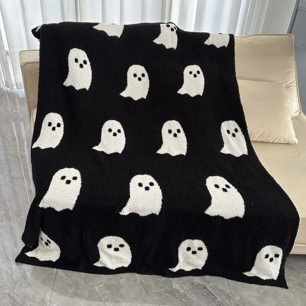 Halloween Ghost Blanket Knitted Jacquard Throw Blanket American Style Soft Polyester Blanket For Home Bed Sofa Decor