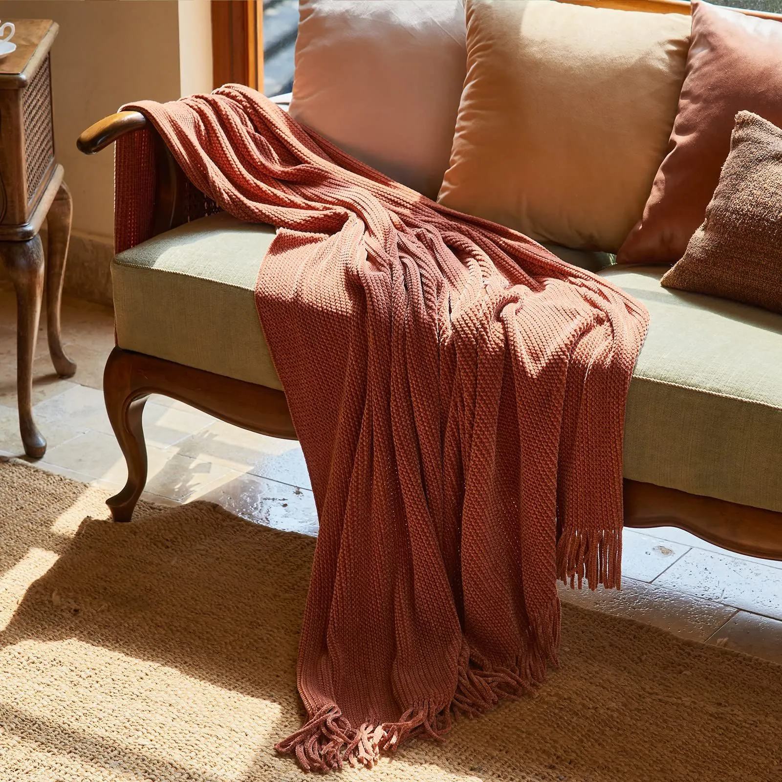 Nordic Style Solid Color Knitted Sofa Blanket Tassel Fringe Throw Blanket Soft Warm Office Nap Blanket Air Conditioning Blanket