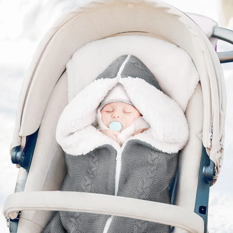 Baby Sleeping Bag Knitted Anti-Kick Quilt Double Layer Swaddle Stroller Blanket Acrylic Lambswool Newborn Infant Sleep Sack