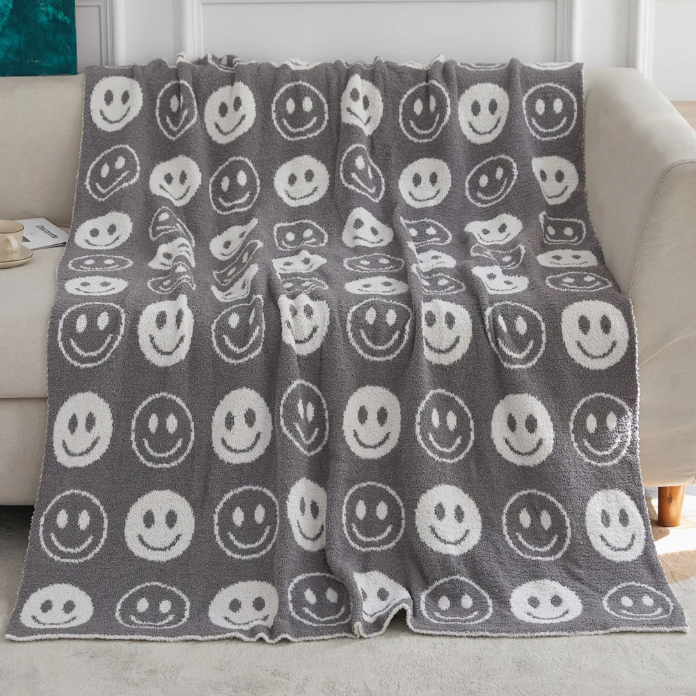 Amerikanischer Stil Gestrickt Jacquard Smiley Gesicht Decke Weich Warm Sofa Überwurf Bettwäsche Decke Heimtextilien