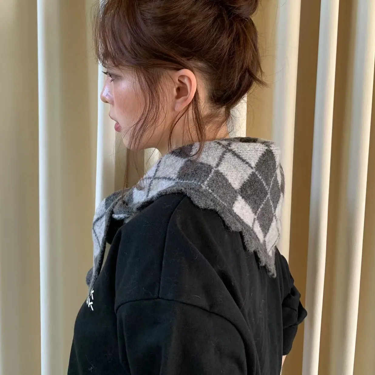 Damen Retro Plaid Dreieckstuch Gestrickt Warmer Schal Modischer Kopftuch Winter Halstuch Tägliches Zubehör