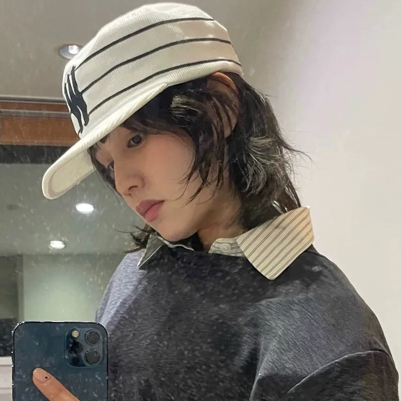 Retro Corduroy Flat Top Cadet Hat Autumn Winter Street Letter Embroidered Casual Visor Hat For Men Women