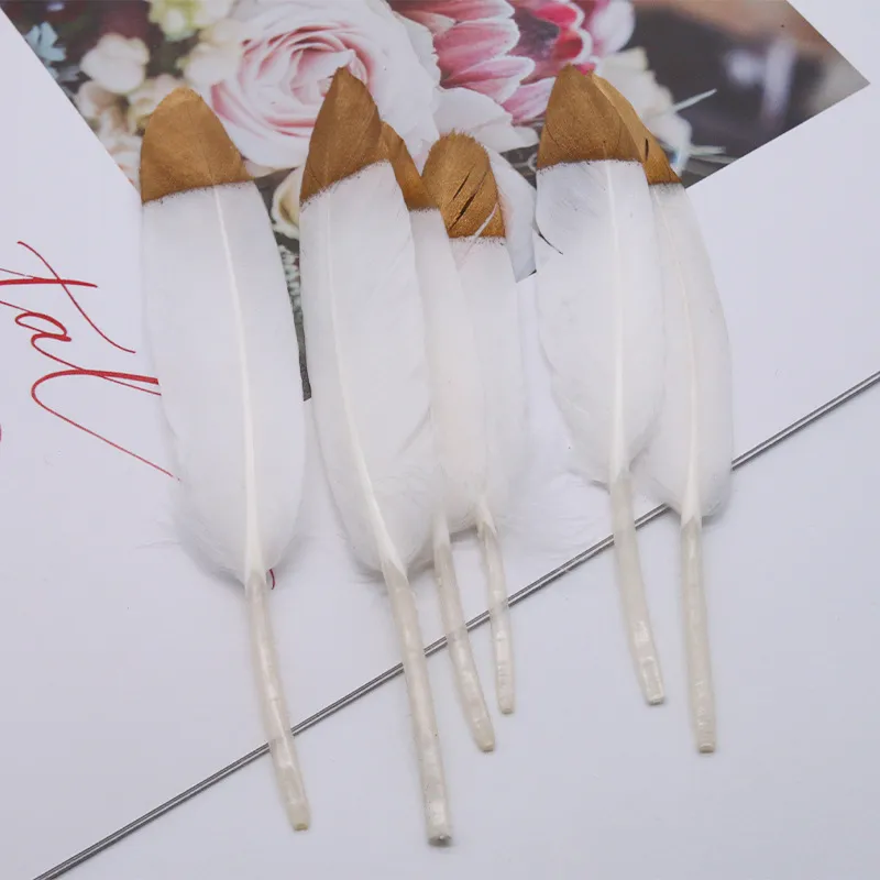 DIY Feder Handwerk Material Gradient Zweifarbige Gänsefedern Mit Gold Silber Spitze Für Handgemachte Schmuck Dekor Basteln