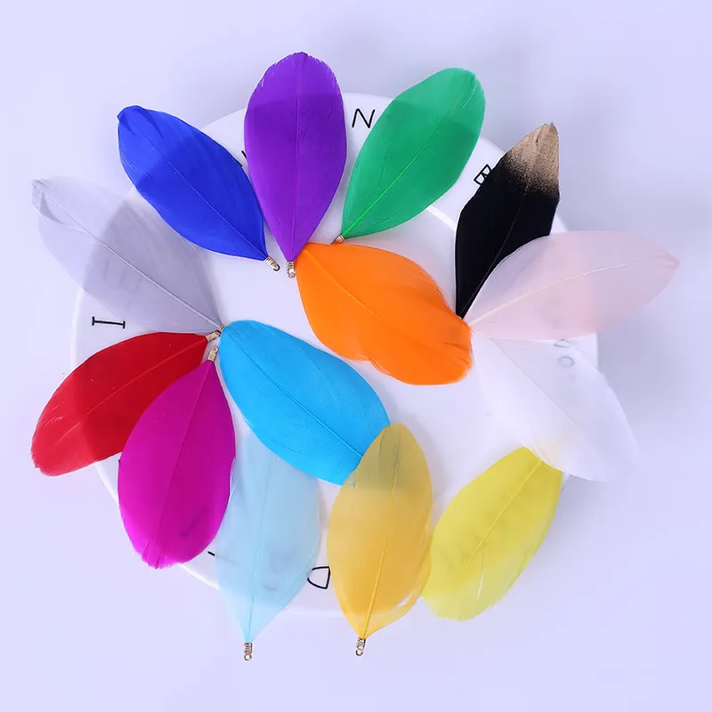 DIY Craft Feather Accessories Goose Feathers With Metal Clasp Colorful Feather For Jewelry Making Garment Decor