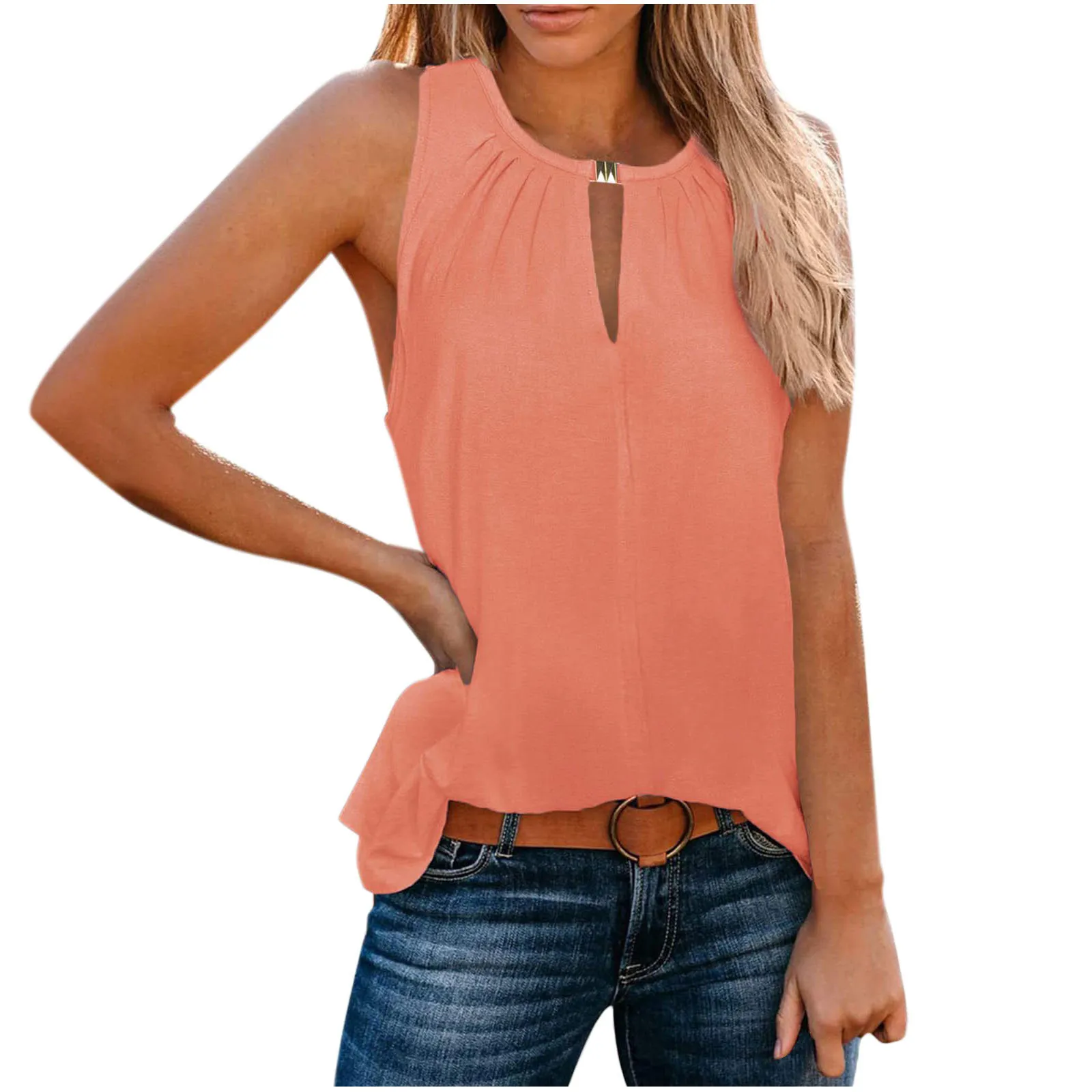 Dames Casual V-hals Knop Versierd Effen Kleur Tanktop Zomer Mouwloos Basis Vest Mode