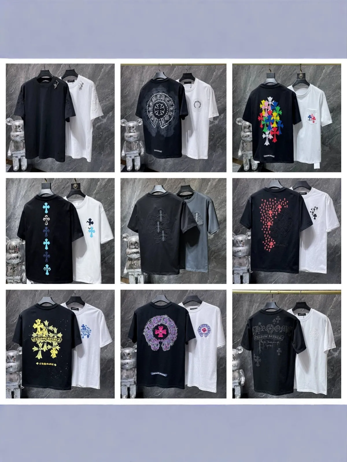 Men Embroidered Cotton T-Shirt Horseshoe Cross Graphic Loose Fit Short Sleeve Gothic Streetwear Casual Top