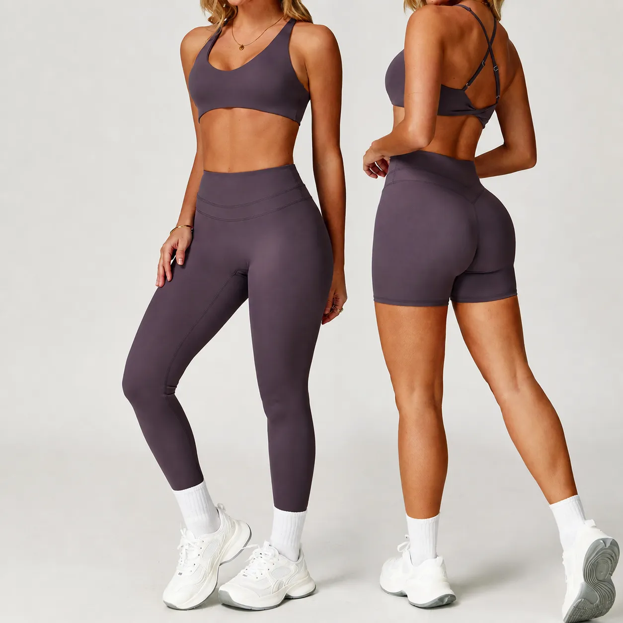 Damen Seamless Nude-Feel Fitness Yoga Set High Impact Sport-BH Und Hohe Taille Po-Lift Leggings Workout Sportbekleidung