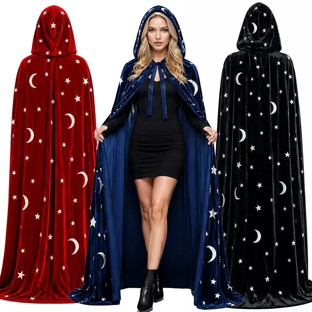 Halloween Stella E Luna Mantello Di Velluto Con Cappuccio Cosplay Costume Festa Vampiro Mantello Lungo Per Donne Uomini