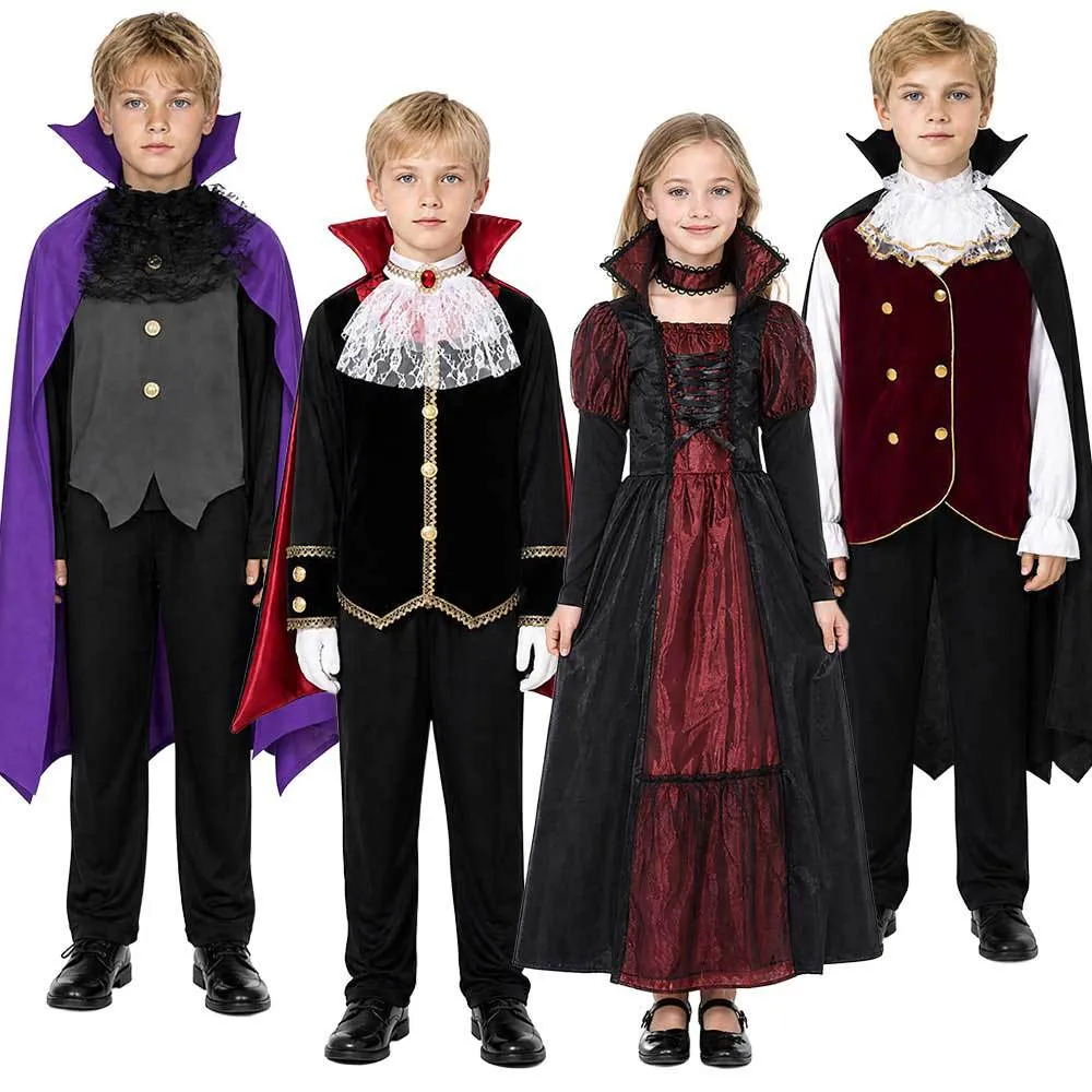 Costume de Squelette de Vampire d'Halloween pour Enfants Cosplay Fête Performance Fille Garçon Déguisement