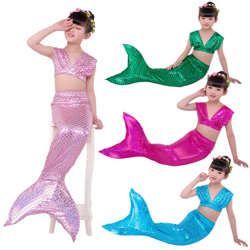Bambini Ragazze Sirena Bikini Costume da Bagno Set Glitter Scaglie di Pesce Principessa