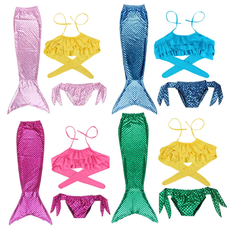 Παιδικό Μαγιό Γοργόνα Σετ Μπικίνι Halter Top με Βολάν και Mοτίβο Λέπιων Ψαριού Πριγκίπισσα Παραλία