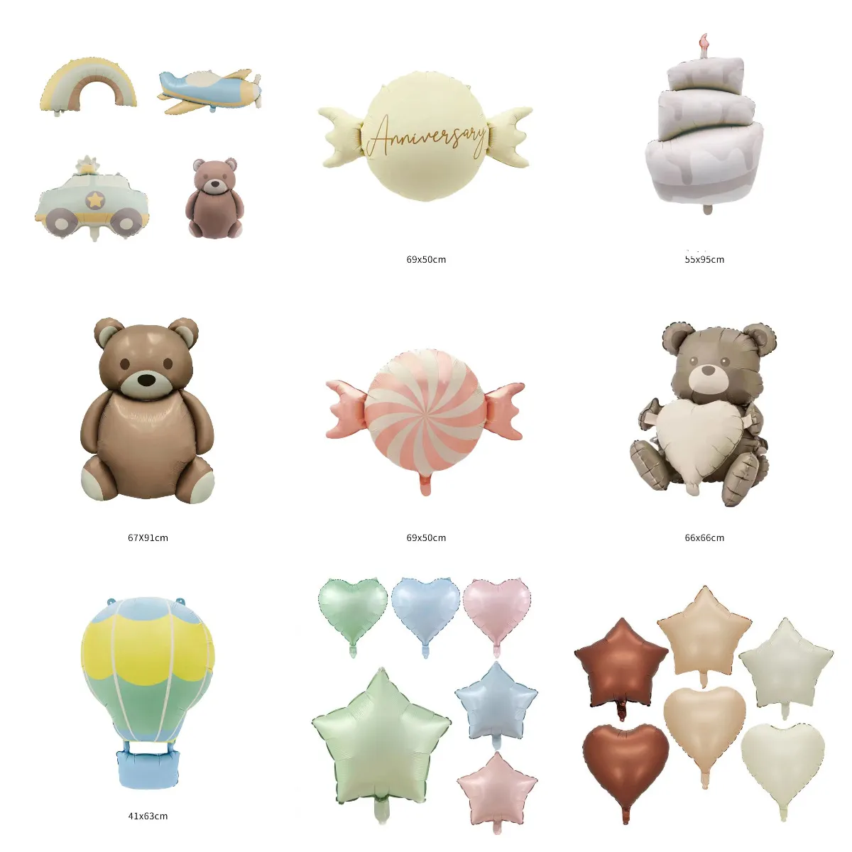 Korean Retro Matte Aluminum Foil Balloons Morandi Ins Style Bear Airplane Heart Star Shapes For Birthday Wedding Party Decoration Kids Gifts