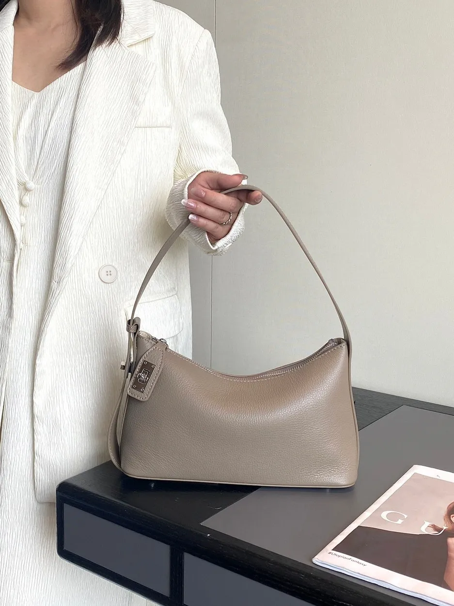 Genuine Leather Underarm Bag For Women French Retro Pillow Shoulder Bag Luxury Designer Style Tote Handbag Casual Commute Purse