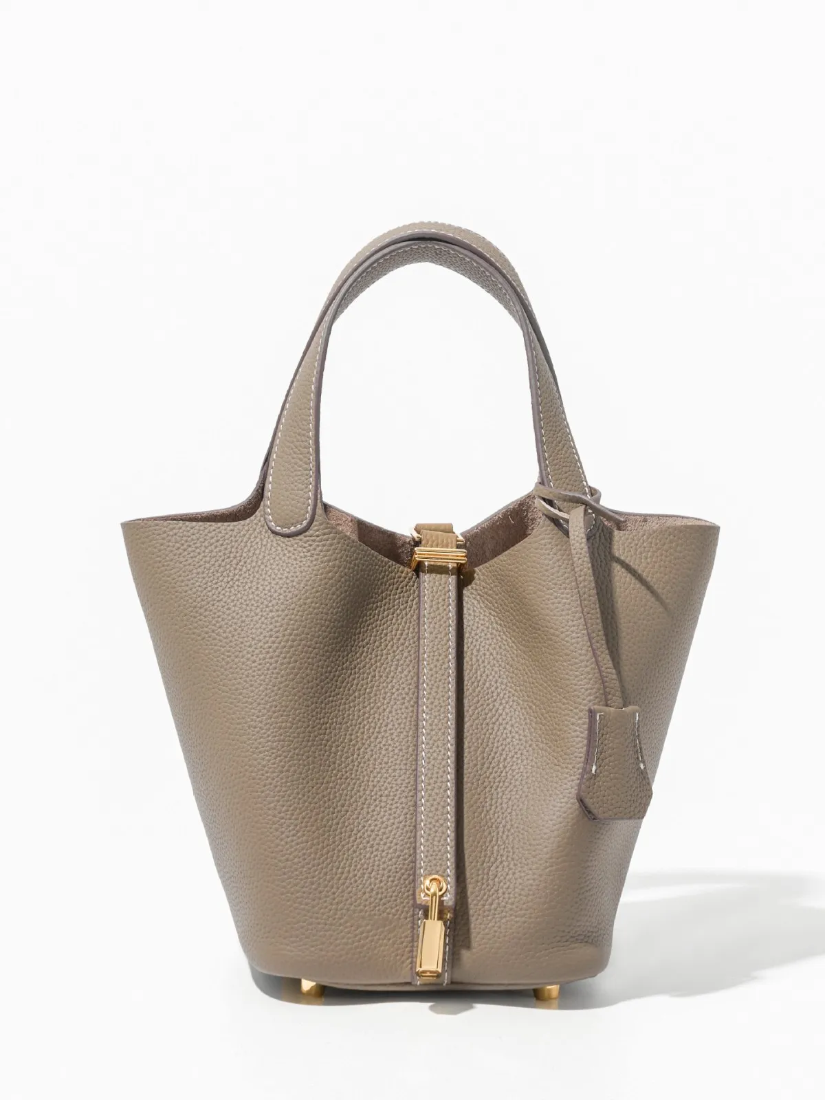 Genuine Top Layer Cowhide Bucket Bag For Women Luxury Designer Style Handbag Top Handle Tote Casual Solid Color Lock Closure