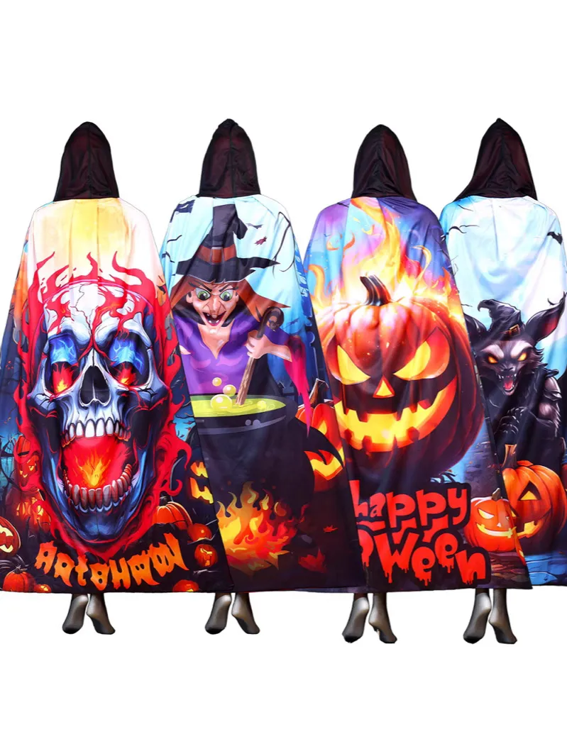 Costume d'Halloween pour Enfants Cape à Capuche Citrouille Sorcière Vampire Cosplay Fête Déguisement