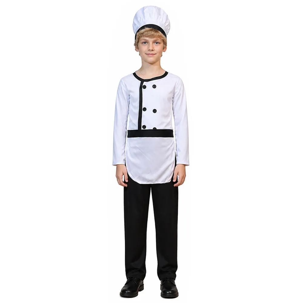 Kinder Koch Kostüm Set Halloween Kinder Kochen Performance Outfit Weißes Hemd Hose Schürze Hut Rollenspiel Party Kleidung