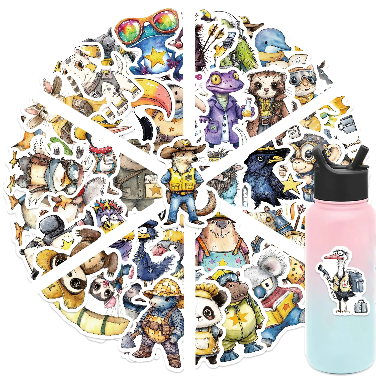 Cute Wild Animals Cartoon Portrait Graffiti Stickers Waterproof DIY Stationery Decals For Phone Case Laptop Luggage