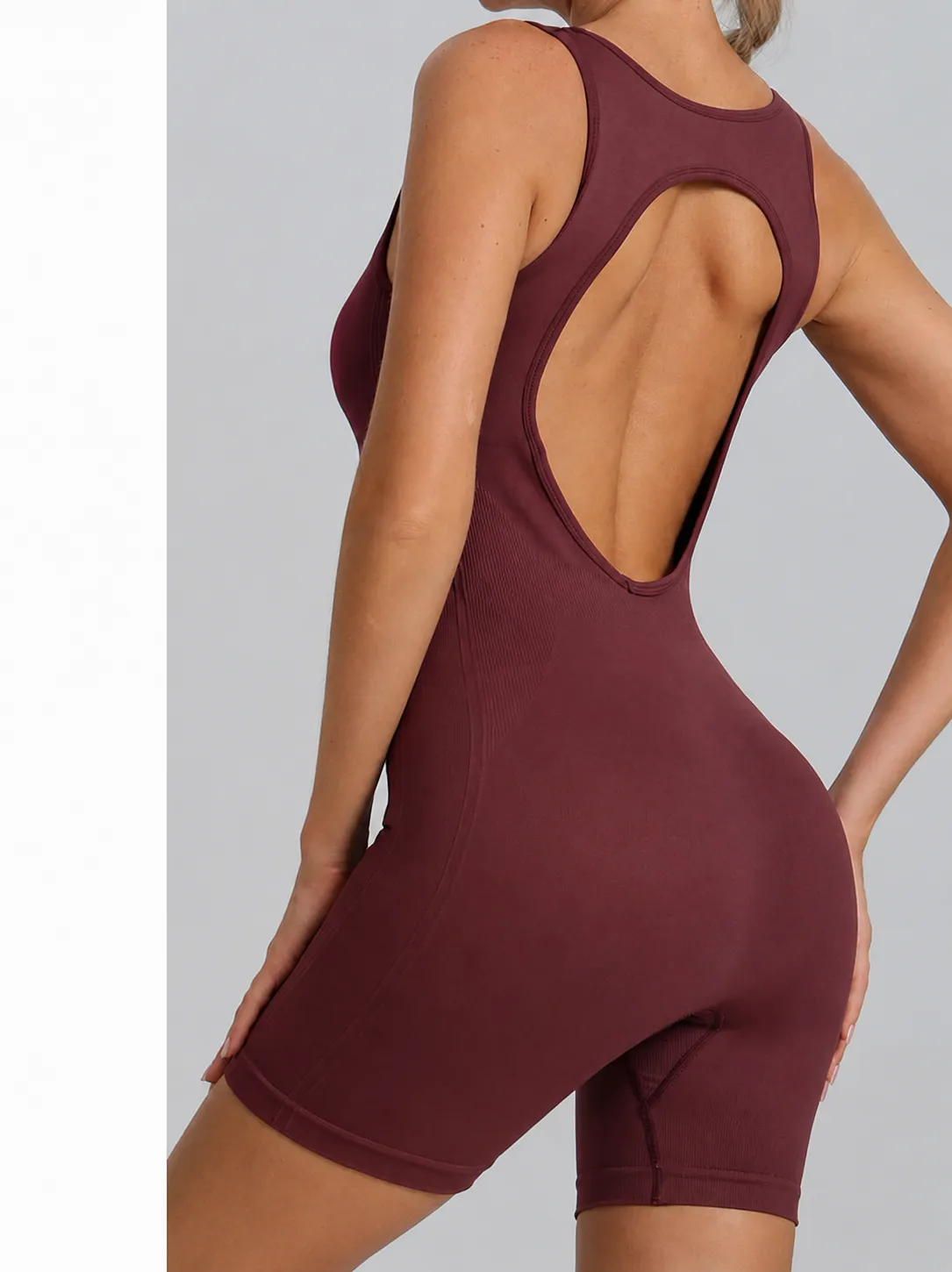 Body Sans Coutures pour Femme Jumpsuit de Fitness Haute Élasticité Couleur Unie Dos Ouvert Workout Yoga Romper Vêtement de Sport