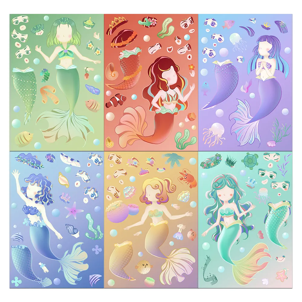 Little Mermaid Decorative Stickers Set Cute Cartoon Ocean Theme DIY Ledger Phone Case Waterproof Sticker Decals