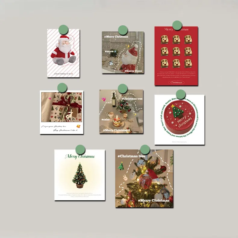 Tarjetas Postales de Navidad Estilo INS Papá Noel Árbol de Navidad Patrón Tarjetas de Felicitación Decoración Hogar Oficina Adorno