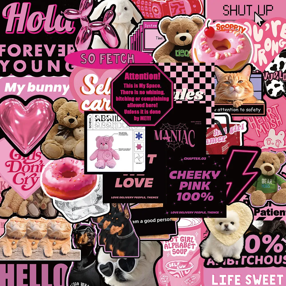 Style Ins Noir Rose Slogans Anglais Autocollants PVC Imperméables Décals De Dessin Animé Mignons Pour Coque De Téléphone Bouteille D'Eau Journal